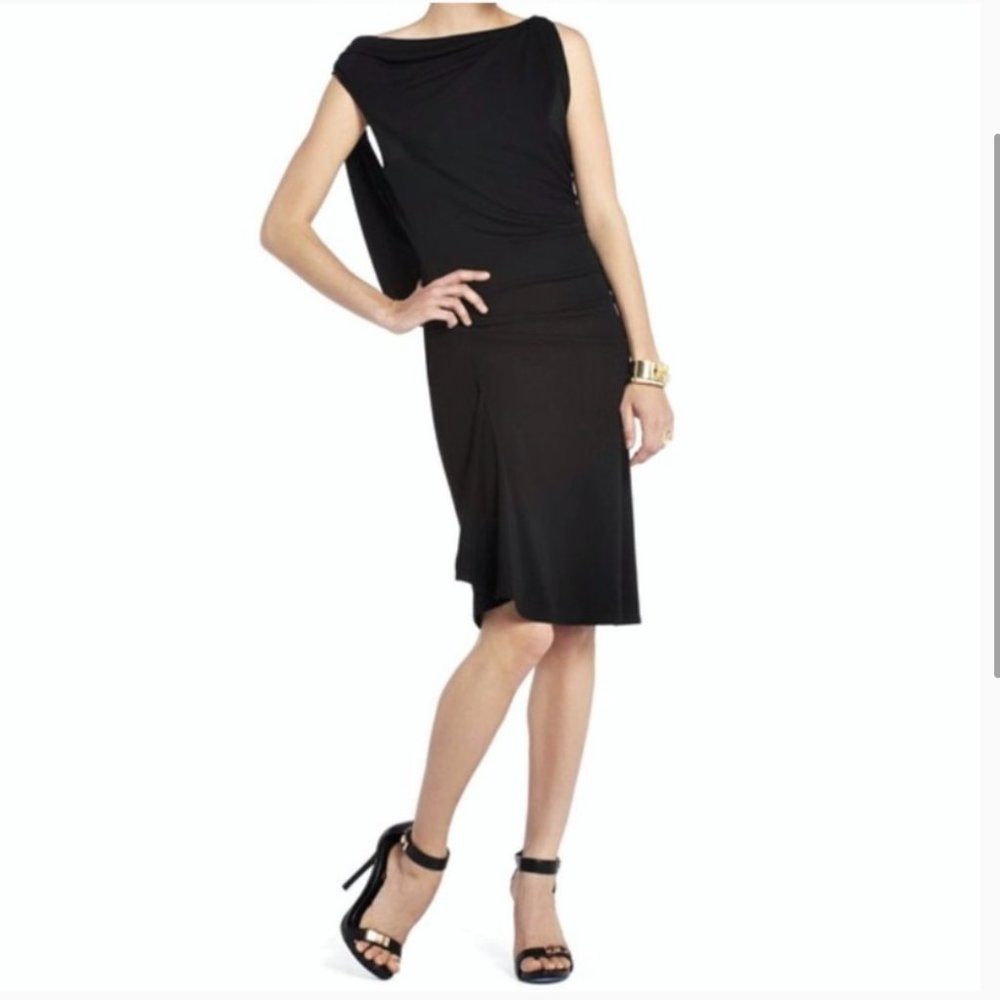 BCBGMaxAzria Black Adeline Asymmetrical Draped Dress Size XXS EUC